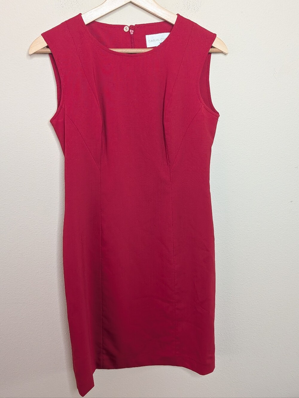 Casual Corner Red Wool Sheath Dress Women's Size 4 Sleeveless Lined